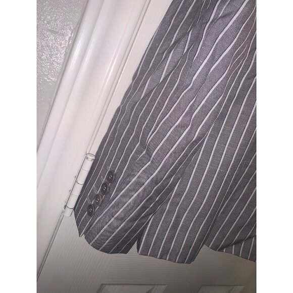 IPEKYOL Gray White Striped One Button Linen Blend Casual Career Blazer Size 8 - Picture 7 of 12